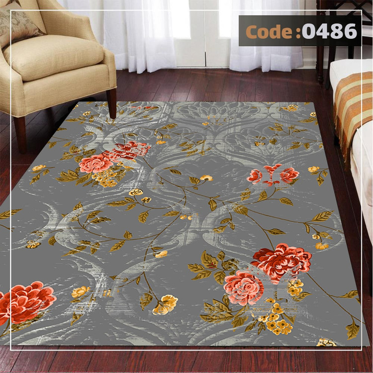 کاورفرش روفرشی دورکشدار گوشه لیفه ای طوسی کرم کد 0486