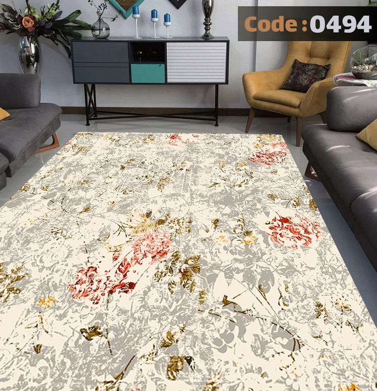 کاورفرش روفرشی دورکشدار گوشه لیفه ای طوسی کرم کد 0494