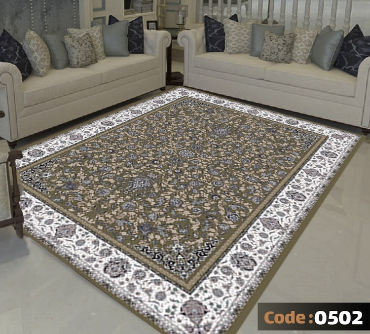 کاورفرش روفرشی دورکشدار گوشه لیفه ای طوسی کرم کد 0502
