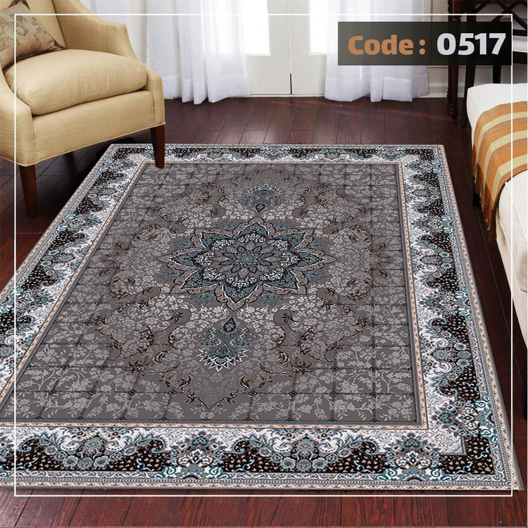 کاورفرش روفرشی دورکشدار گوشه لیفه ای طوسی کرم کد 0517