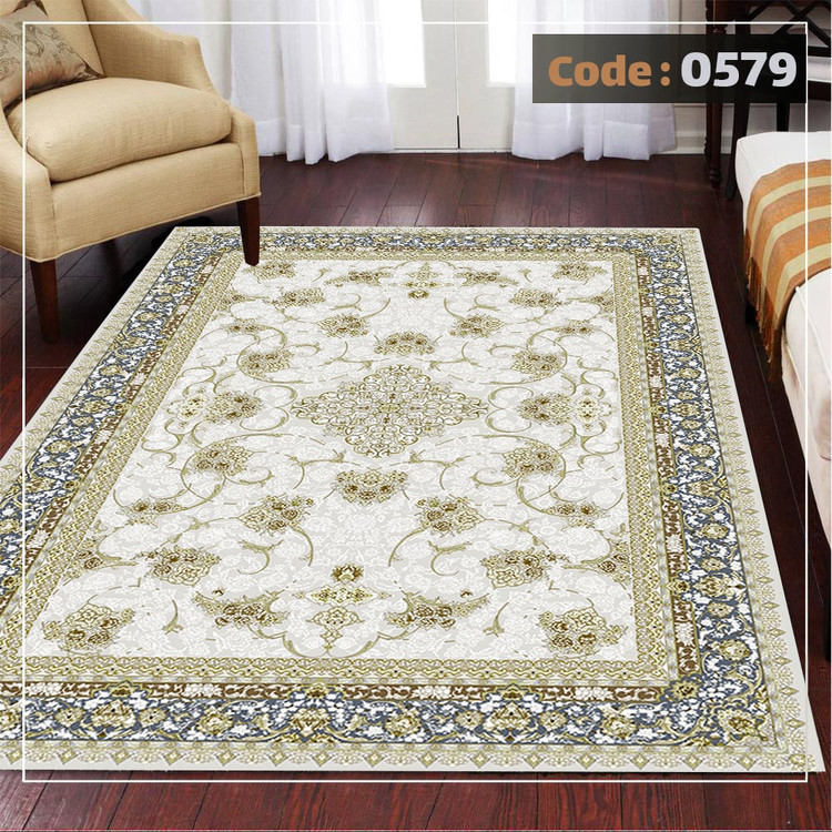 کاورفرش روفرشی دورکشدار گوشه لیفه ای طوسی کرم کد 0579