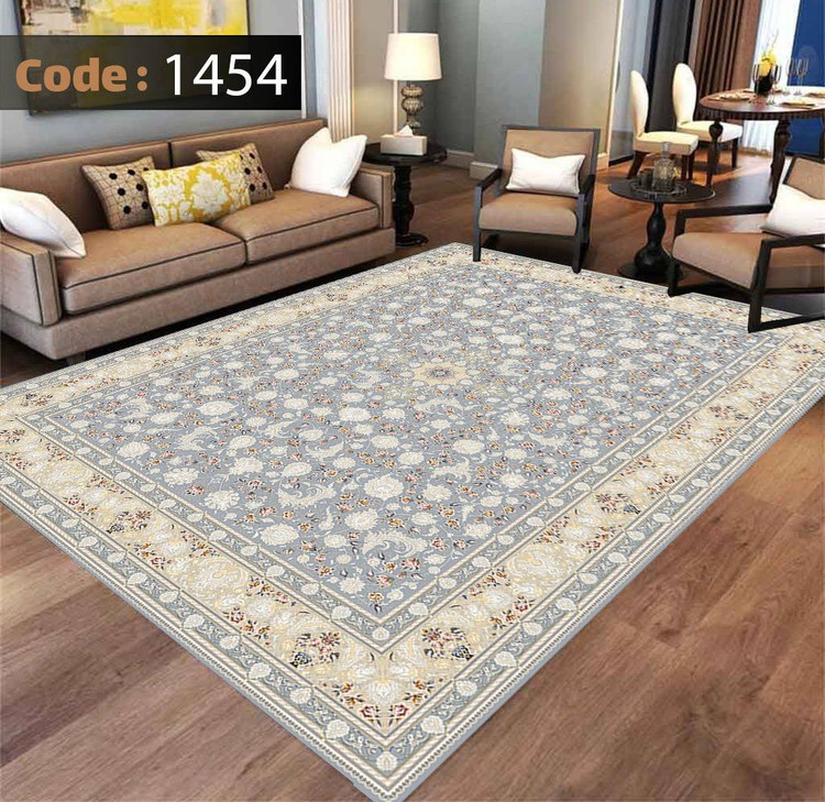 کاورفرش روفرشی دورکشدار گوشه لیفه ای طوسی کرم کد 1454
