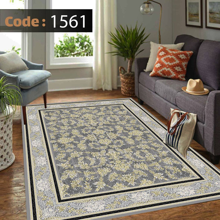 کاورفرش روفرشی دورکشدار گوشه لیفه ای طوسی کرم کد 1561