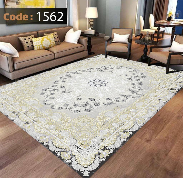 کاورفرش روفرشی دورکشدار گوشه لیفه ای طوسی کرم کد 1562