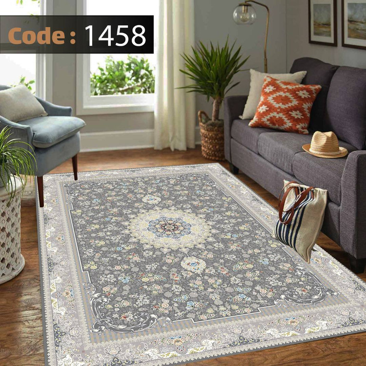 کاورفرش روفرشی دورکشدار گوشه لیفه ای طوسی کرم کد 1458