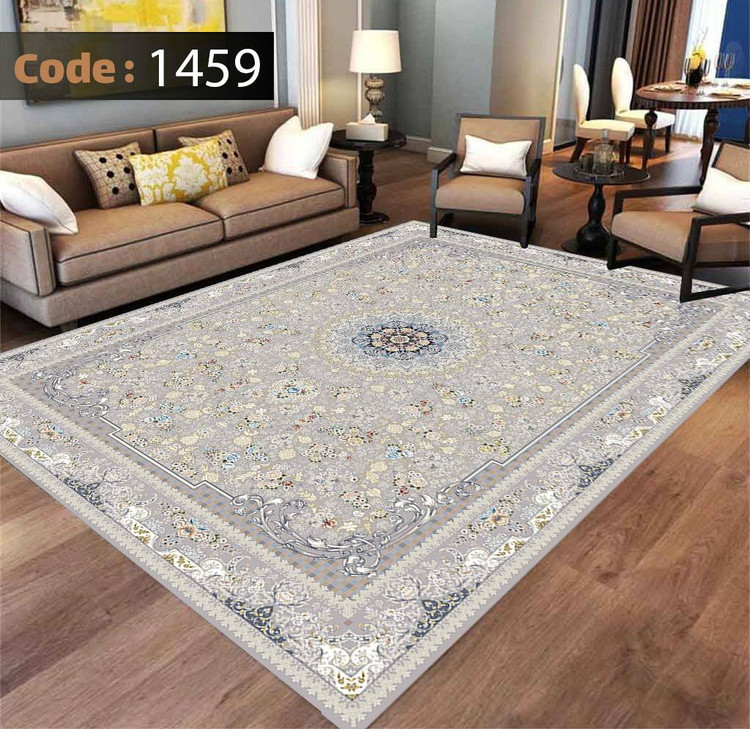 کاورفرش روفرشی دورکشدار گوشه لیفه ای طوسی کرم کد 1459