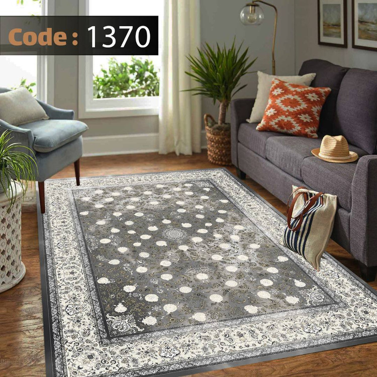 کاورفرش روفرشی دورکشدار گوشه لیفه ای طوسی کرم کد 1370