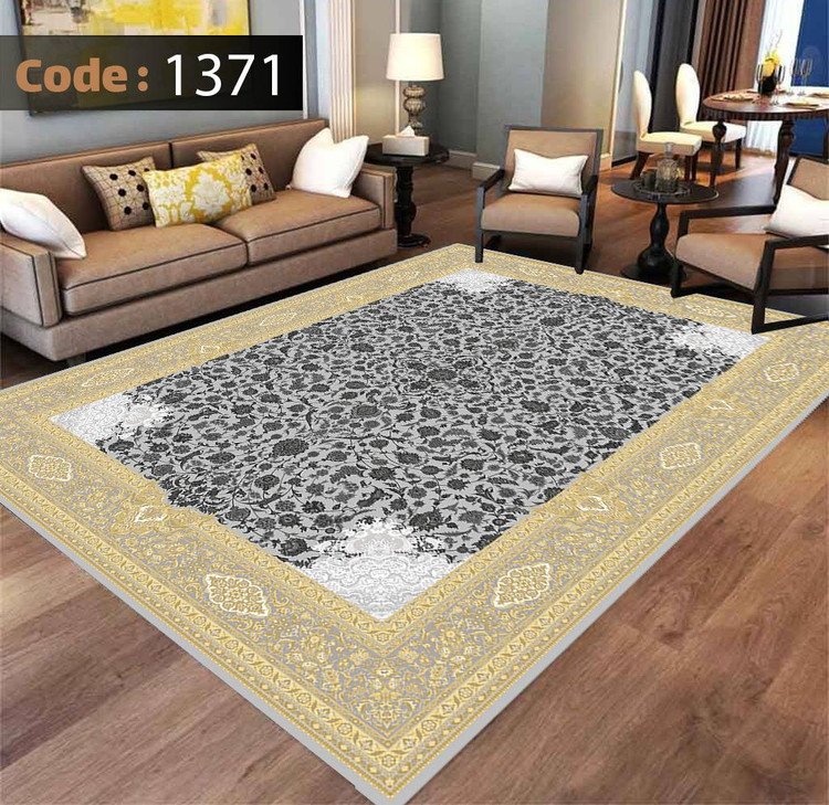 کاورفرش روفرشی دورکشدار گوشه لیفه ای طوسی کرم کد 1371