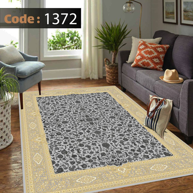 کاورفرش روفرشی دورکشدار گوشه لیفه ای طوسی کرم کد 1372