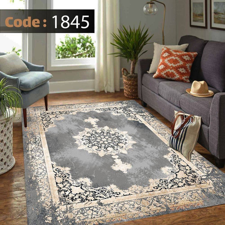 کاورفرش روفرشی دورکشدار گوشه لیفه ای طوسی کرم کد 1845