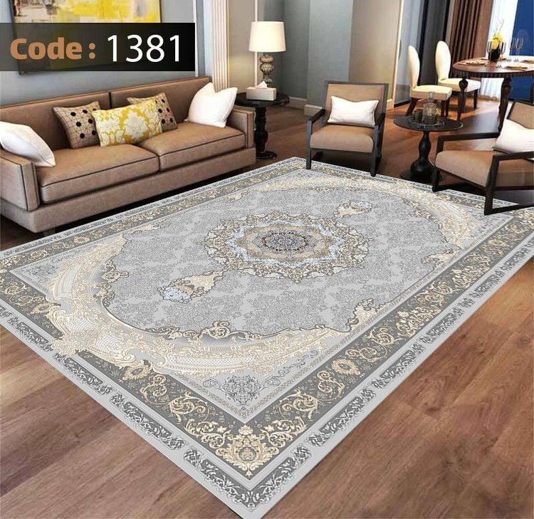 کاورفرش روفرشی دورکشدار گوشه لیفه ای طوسی کرم کد 1381