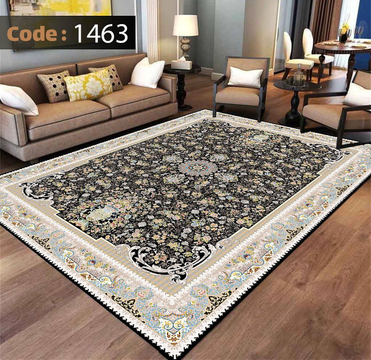 کاورفرش روفرشی دورکشدار گوشه لیفه ای طوسی کرم کد 1463