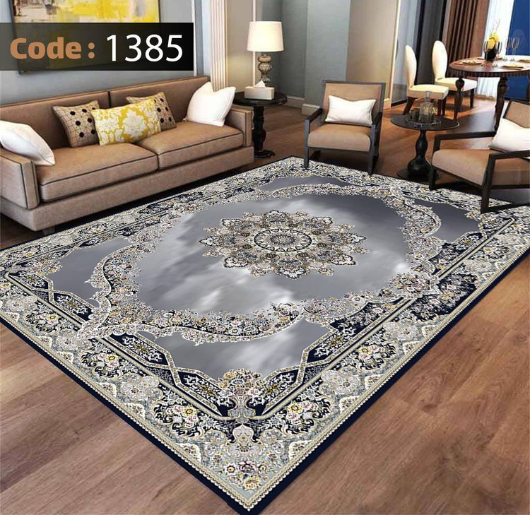 کاورفرش روفرشی دورکشدار گوشه لیفه ای طوسی کرم کد 1385