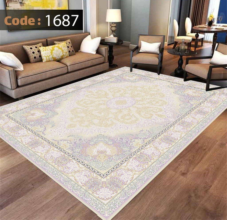 کاورفرش روفرشی دورکشدار گوشه لیفه ای طوسی کرم کد 1687