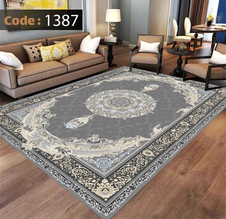 کاورفرش روفرشی دورکشدار گوشه لیفه ای طوسی کرم کد 1387