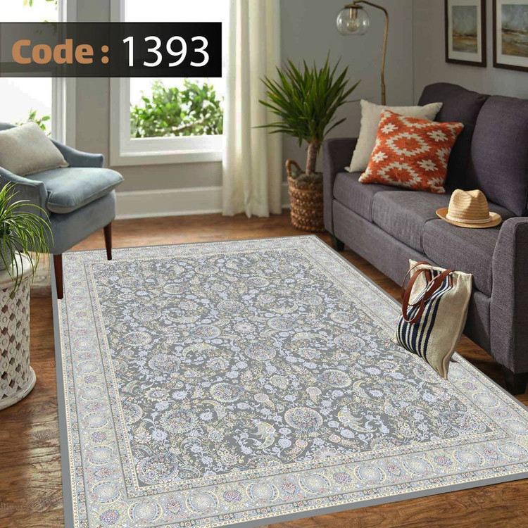 کاورفرش روفرشی دورکشدار گوشه لیفه ای طوسی کرم کد 1393
