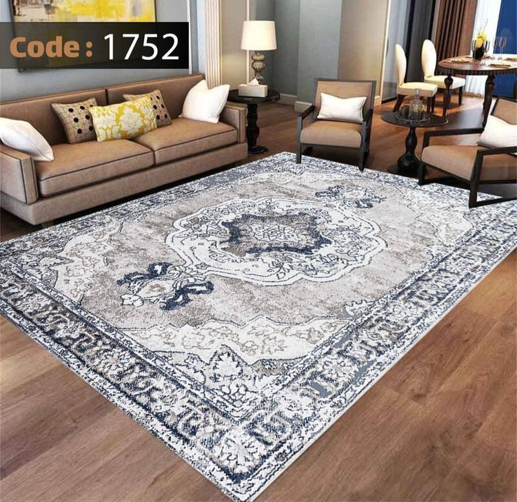 کاورفرش روفرشی دورکشدار گوشه لیفه ای طوسی کرم کد 1752