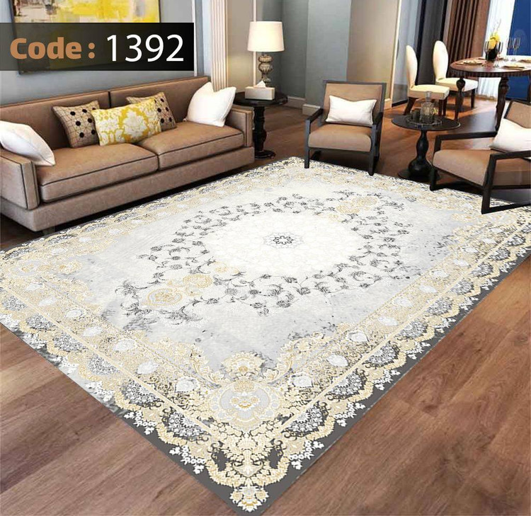 کاورفرش روفرشی دورکشدار گوشه لیفه ای طوسی کرم کد 1392