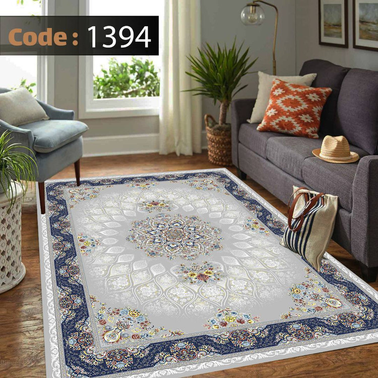 کاورفرش روفرشی دورکشدار گوشه لیفه ای طوسی کرم کد 1394