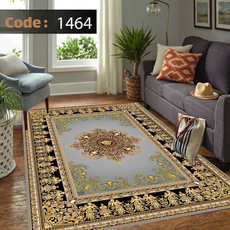 کاورفرش روفرشی دورکشدار گوشه لیفه ای طوسی کرم کد 1464