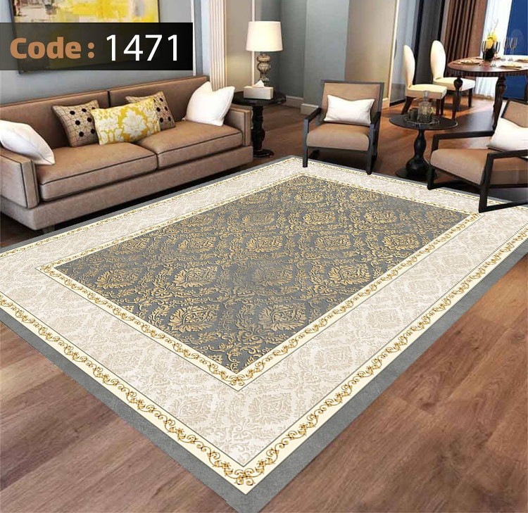کاورفرش روفرشی دورکشدار گوشه لیفه ای طوسی کرم کد 1471