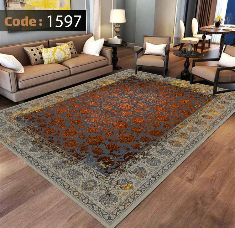 کاورفرش روفرشی دورکشدار گوشه لیفه ای طوسی کرم کد 1597