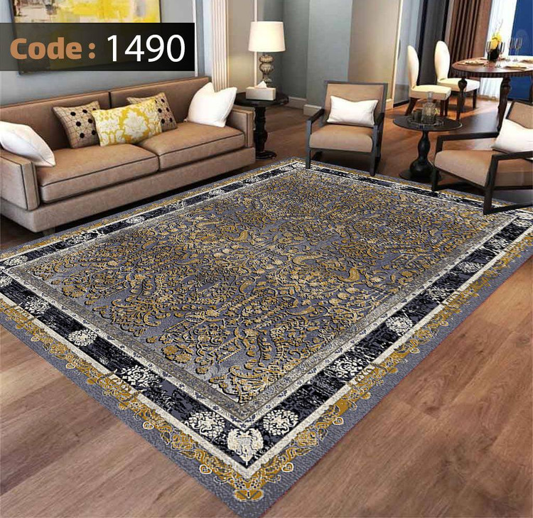 کاورفرش روفرشی دورکشدار گوشه لیفه ای طوسی کرم کد 1490