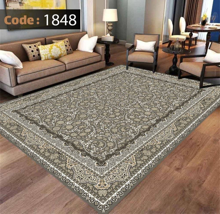 کاورفرش روفرشی دورکشدار گوشه لیفه ای طوسی کرم کد 1848