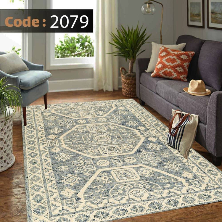 کاورفرش روفرشی دورکشدار گوشه لیفه ای طوسی کرم کد 2079