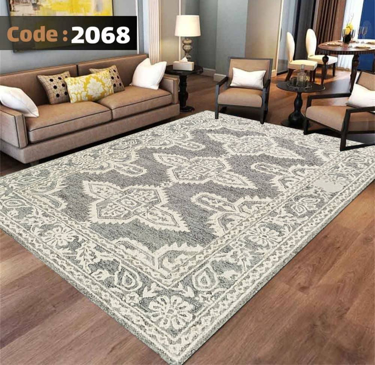 کاورفرش روفرشی دورکشدار گوشه لیفه ای طوسی کرم کد 2068