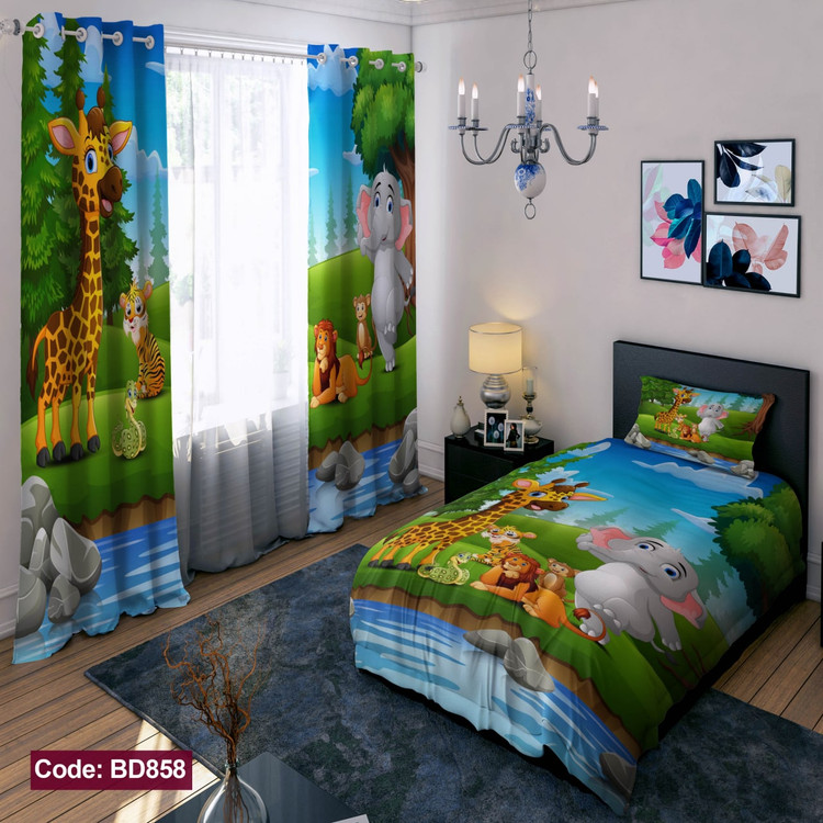 پرده پانچی مخمل چاپی پسرانه کد 858