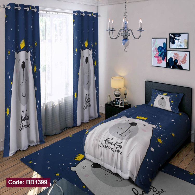پرده پانچی مخمل چاپی دخترانه کد 1399