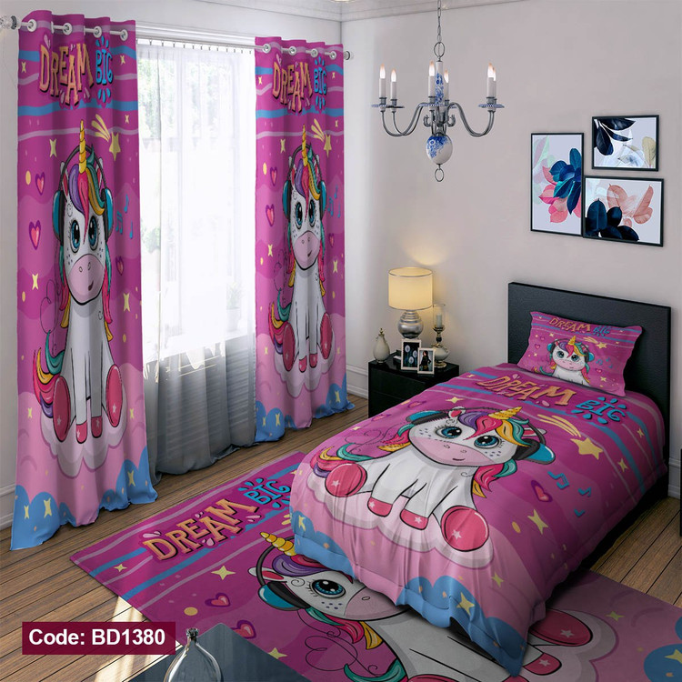 پرده پانچی مخمل چاپی دخترانه کد 1380