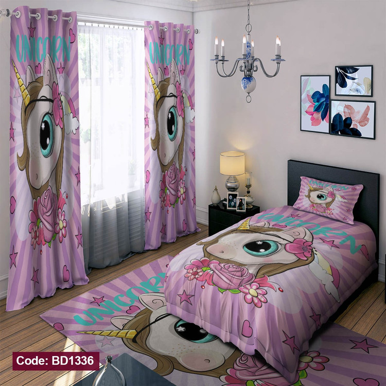 پرده پانچی مخمل چاپی دخترانه کد 1336
