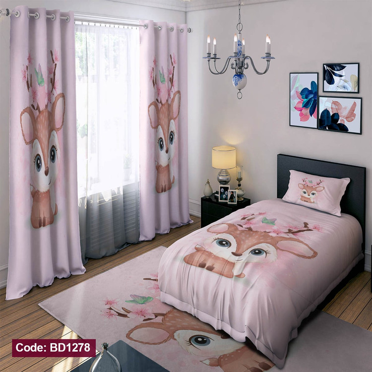 پرده پانچی مخمل چاپی دخترانه کد 1278