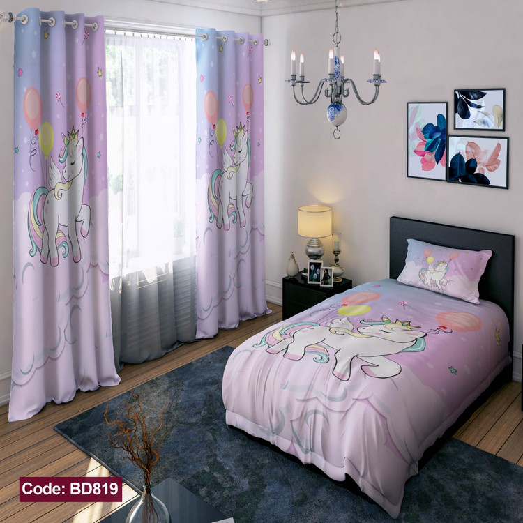 پرده پانچی مخمل چاپی دخترانه کد 819