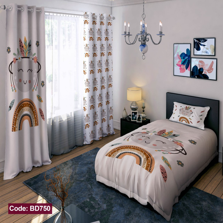 پرده پانچی مخمل چاپی دخترانه کد 750