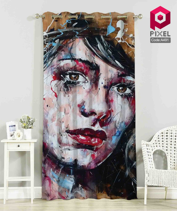 پرده پانچی مخمل چاپی دخترانه کد 491