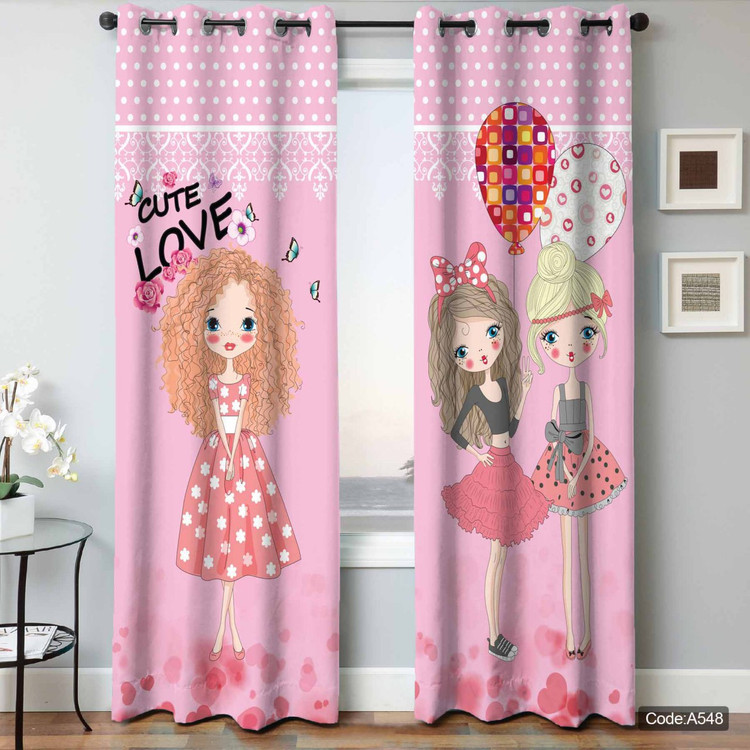 پرده پانچی مخمل چاپی دخترانه کد 548