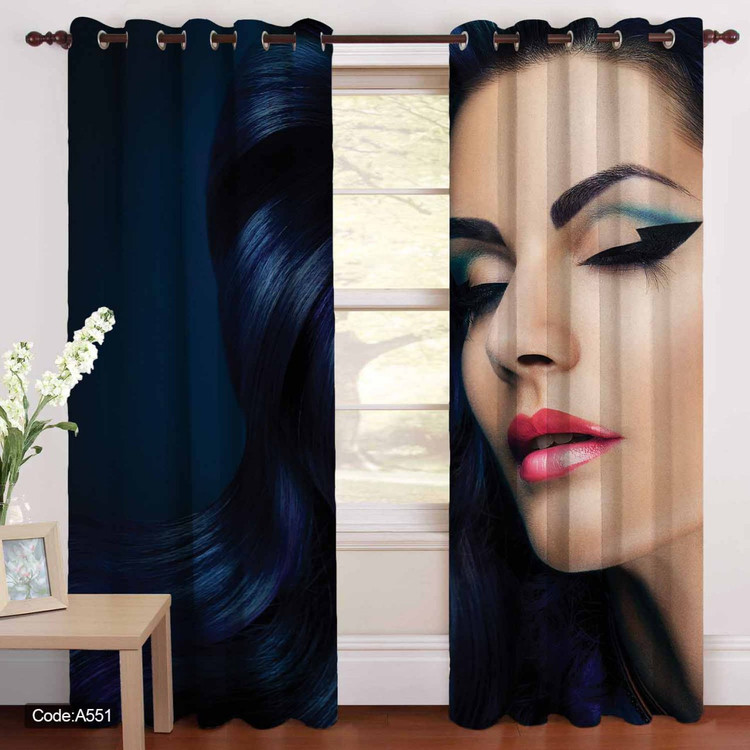 پرده پانچی مخمل چاپی دخترانه کد 551