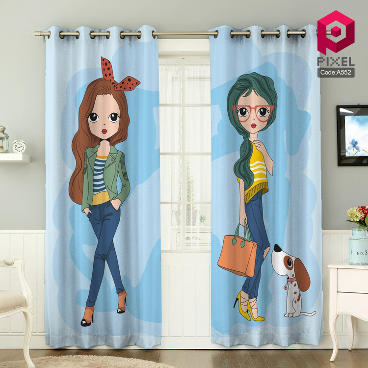 پرده پانچی مخمل چاپی دخترانه کد 552