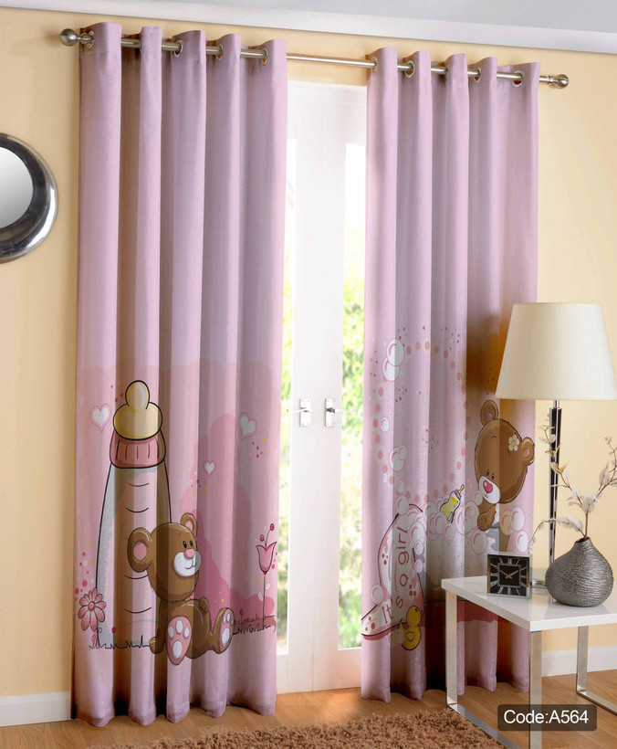 پرده پانچی مخمل چاپی دخترانه کد 564