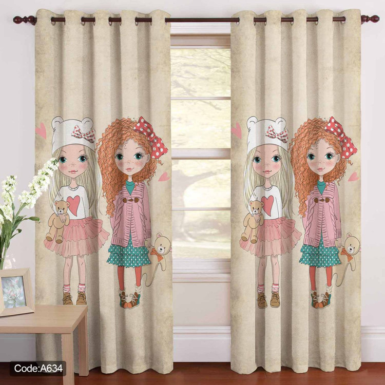 پرده پانچی مخمل چاپی دخترانه کد 634