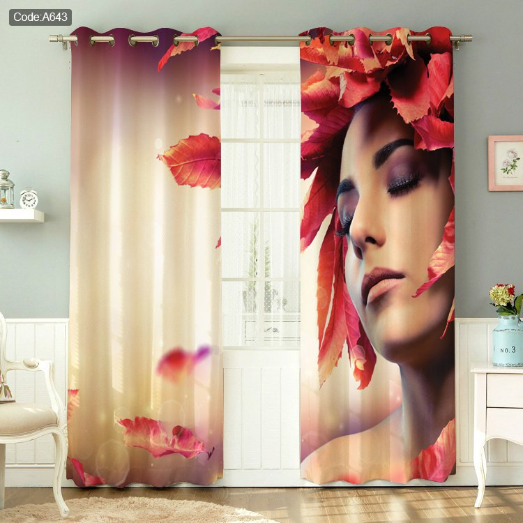 پرده پانچی مخمل چاپی دخترانه کد 643