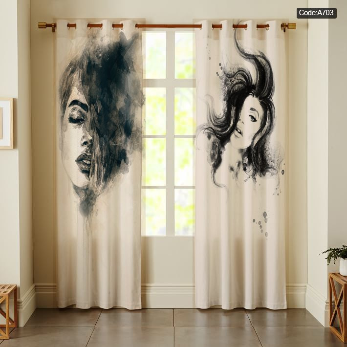 پرده پانچی مخمل چاپی دخترانه کد 703