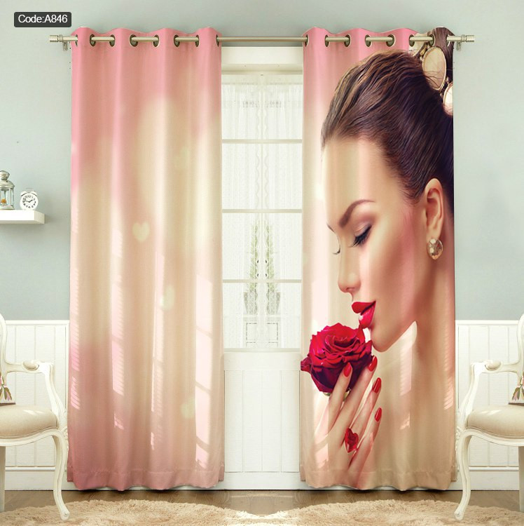پرده پانچی مخمل چاپی دخترانه کد 846