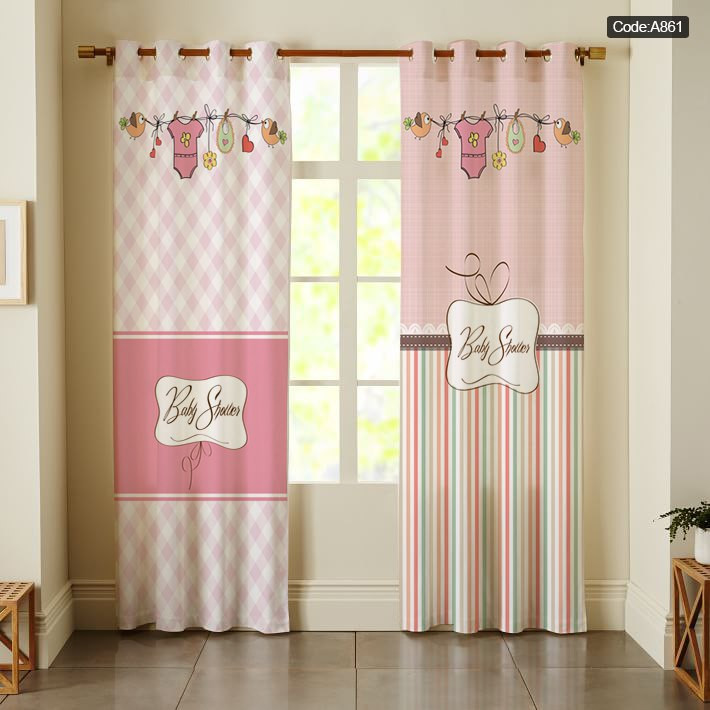 پرده پانچی مخمل چاپی دخترانه کد 861