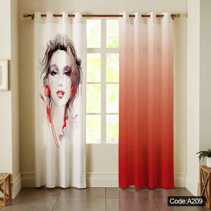 پرده پانچی مخمل چاپی دخترانه کد 209
