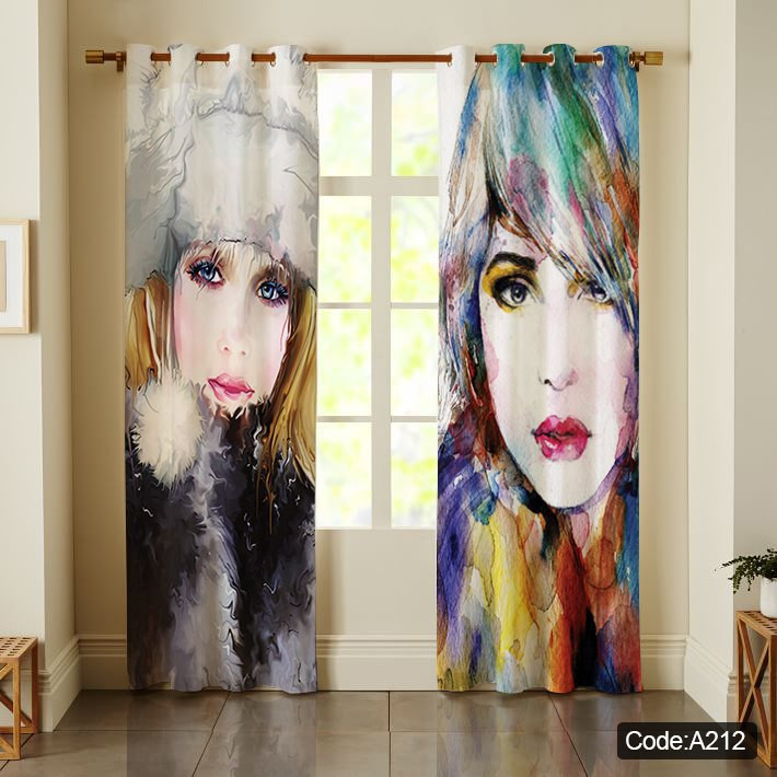 پرده پانچی مخمل چاپی دخترانه کد 212