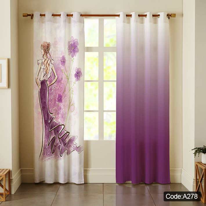 پرده پانچی مخمل چاپی دخترانه کد 278